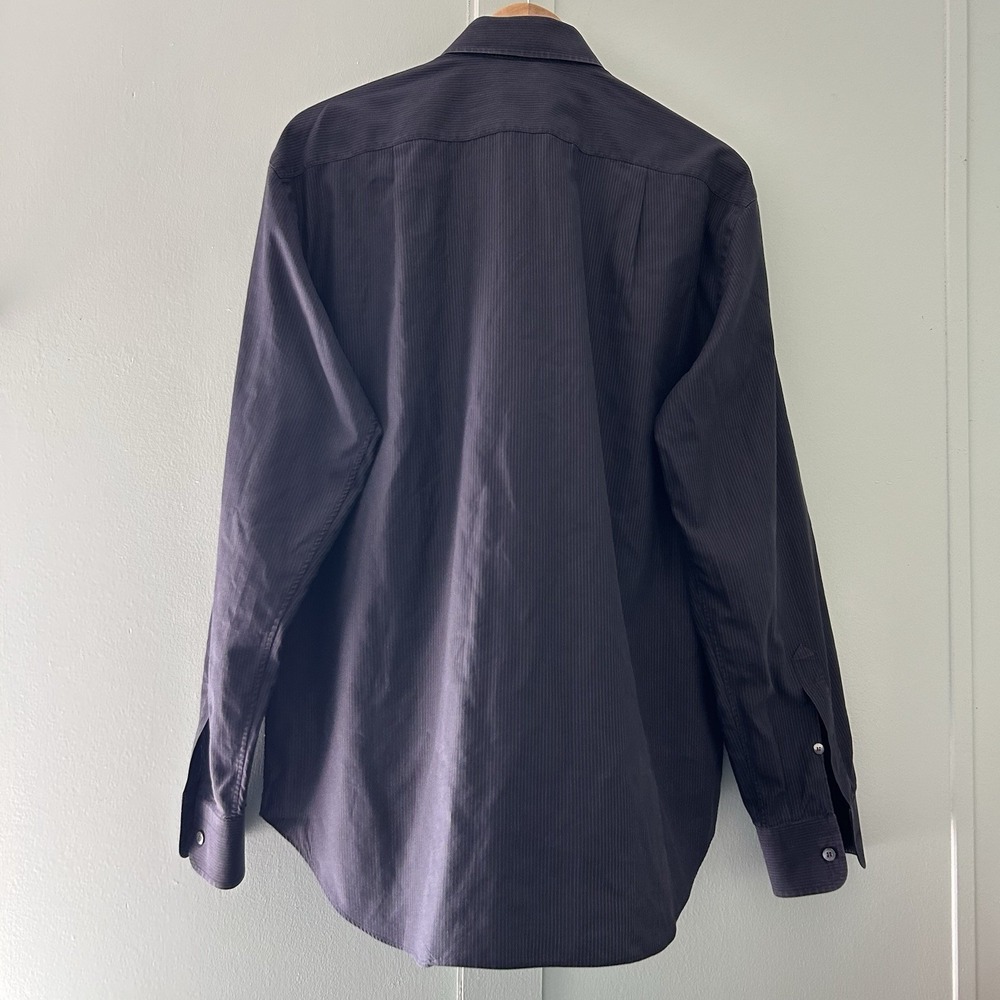 Brioni Mens Gray Vertical Stripe Button Up Dress Shirt Made in Italy Size 4 - Picture 12 of 13